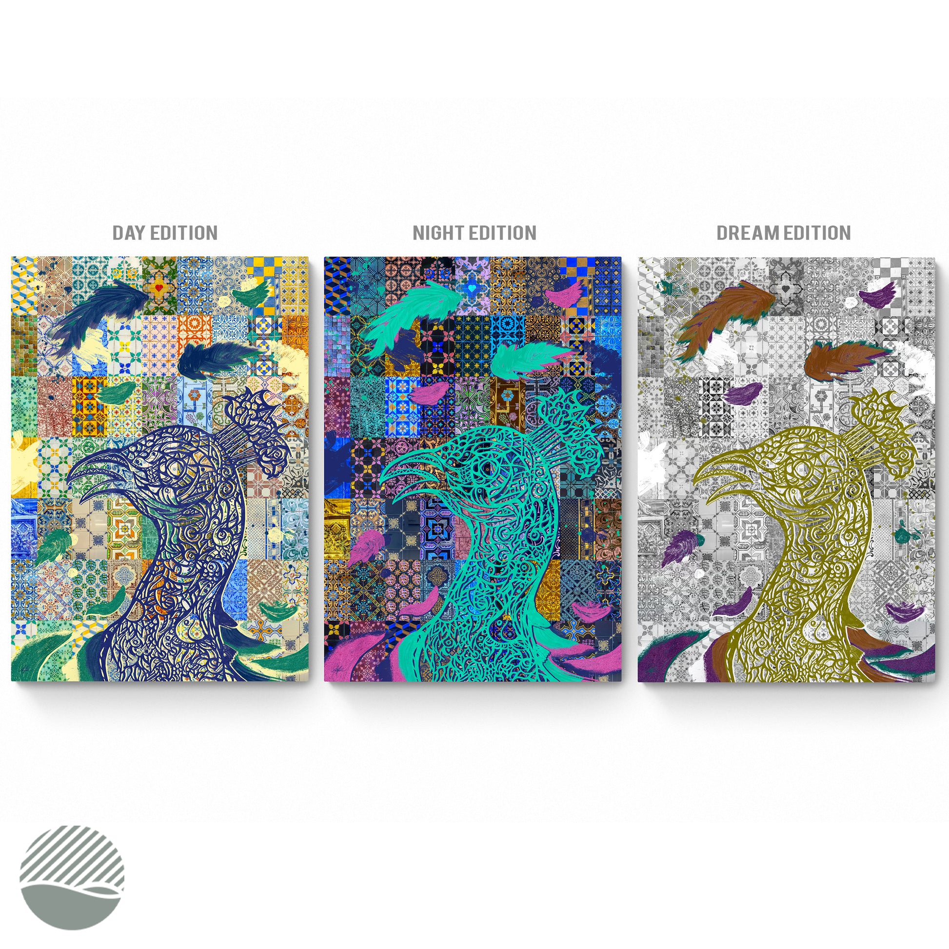 Prominent Peacock by Alan Pedersen - Alantherock - all editions side by side
