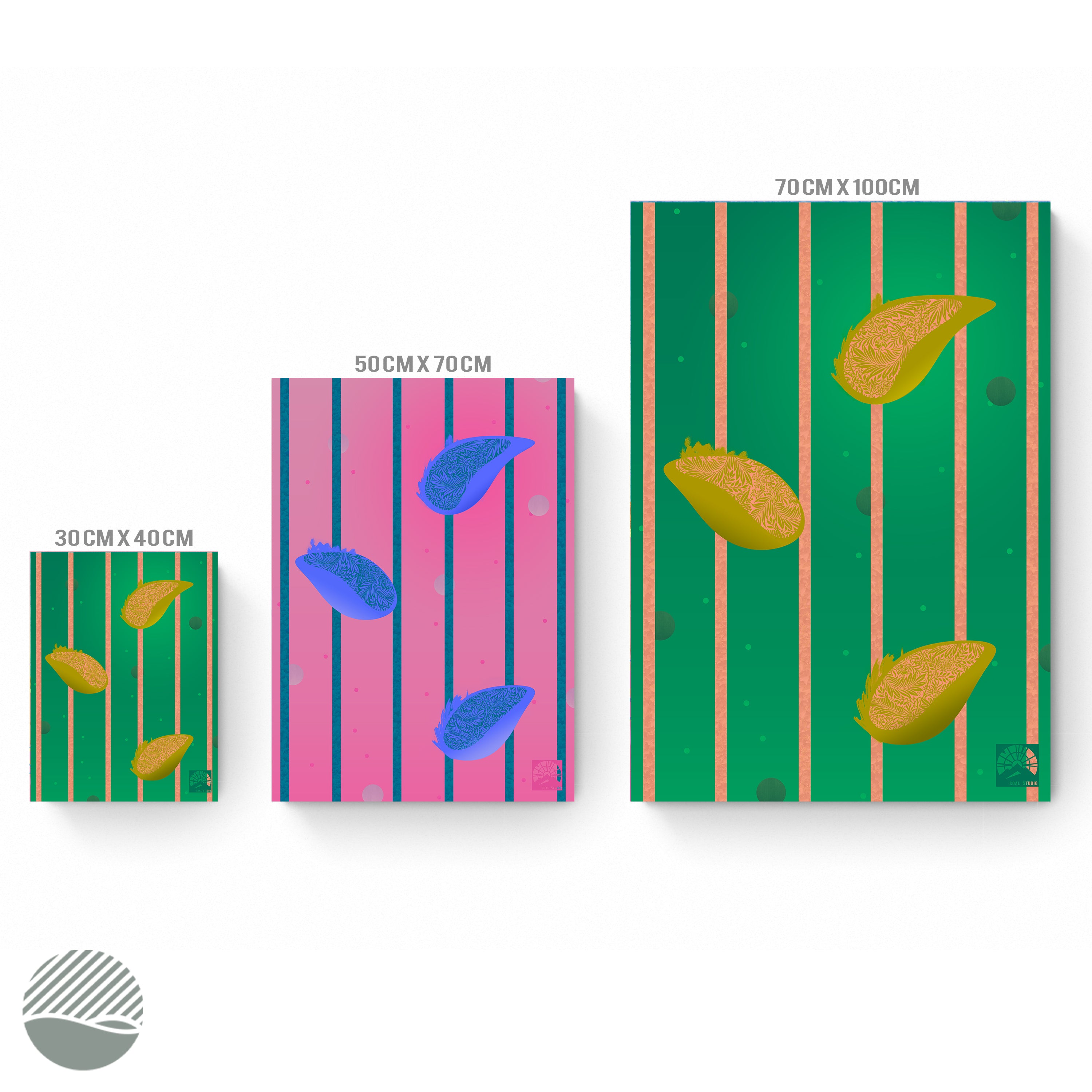 Print Dimensions Raining Lemons in Green and Pink art print by SOAL Studio on NOKUKO.com 