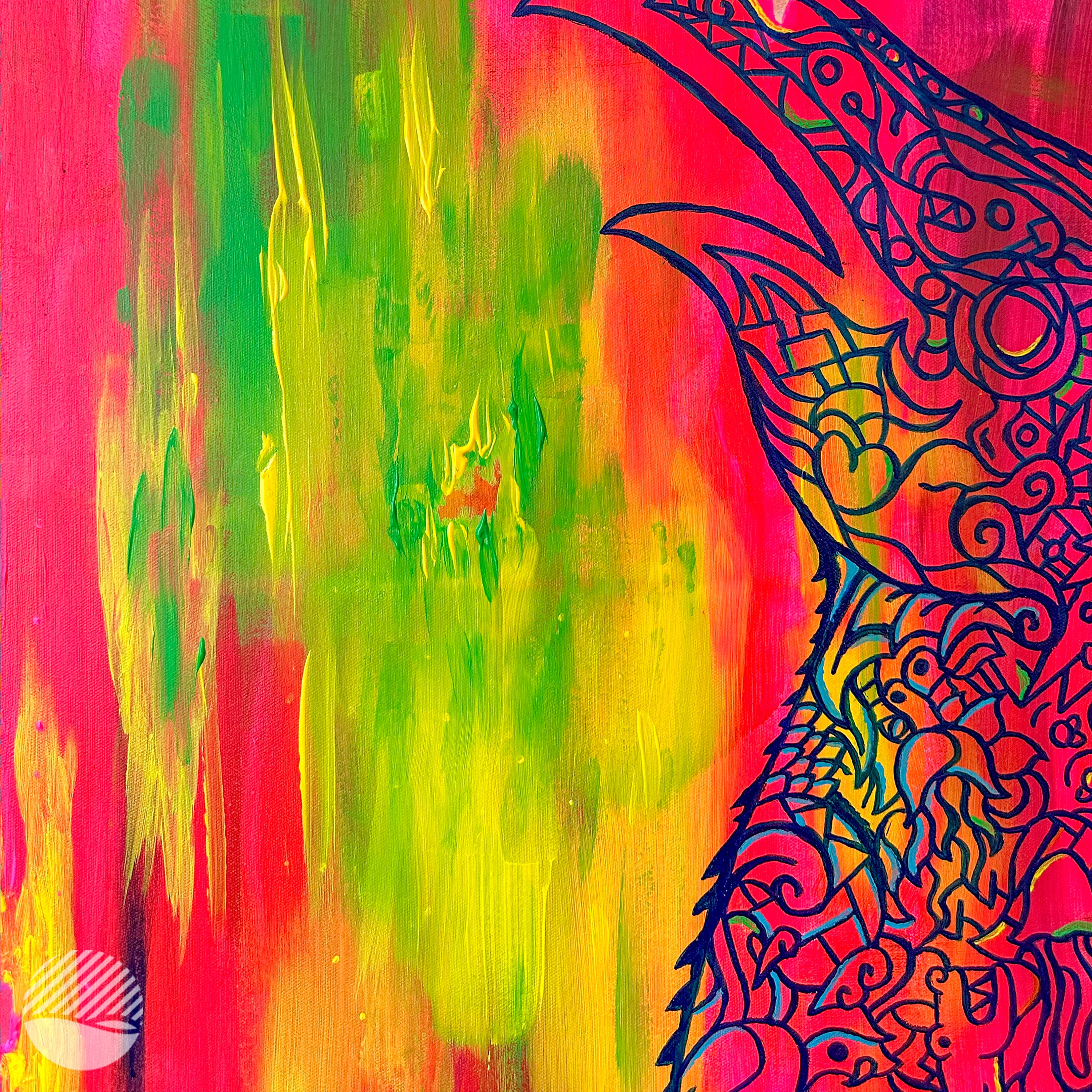 Original Painting - Rising Phoenix - cellophane part of the painting by Alan Pedersen - Alantherock - NOKUKO.com