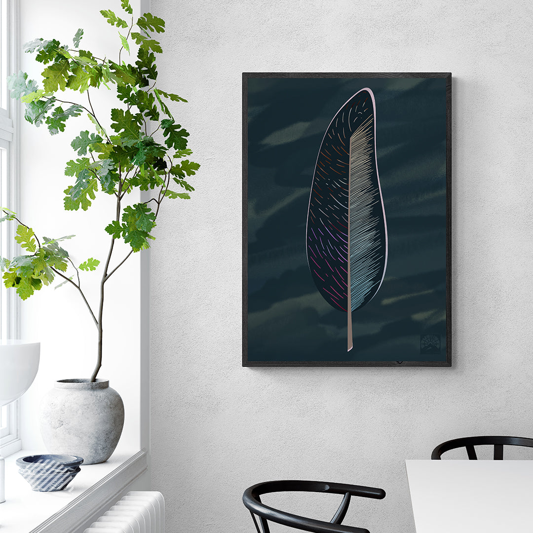 Dinning room mockup of Unknown Feather in Dark art print by SOAL Studio on NOKUKO.com 