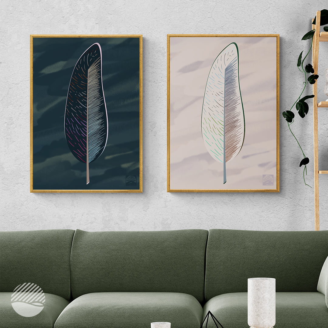 Dinning room mockup of Unknown Feather in Dark and Light art print by SOAL Studio on NOKUKO.com 