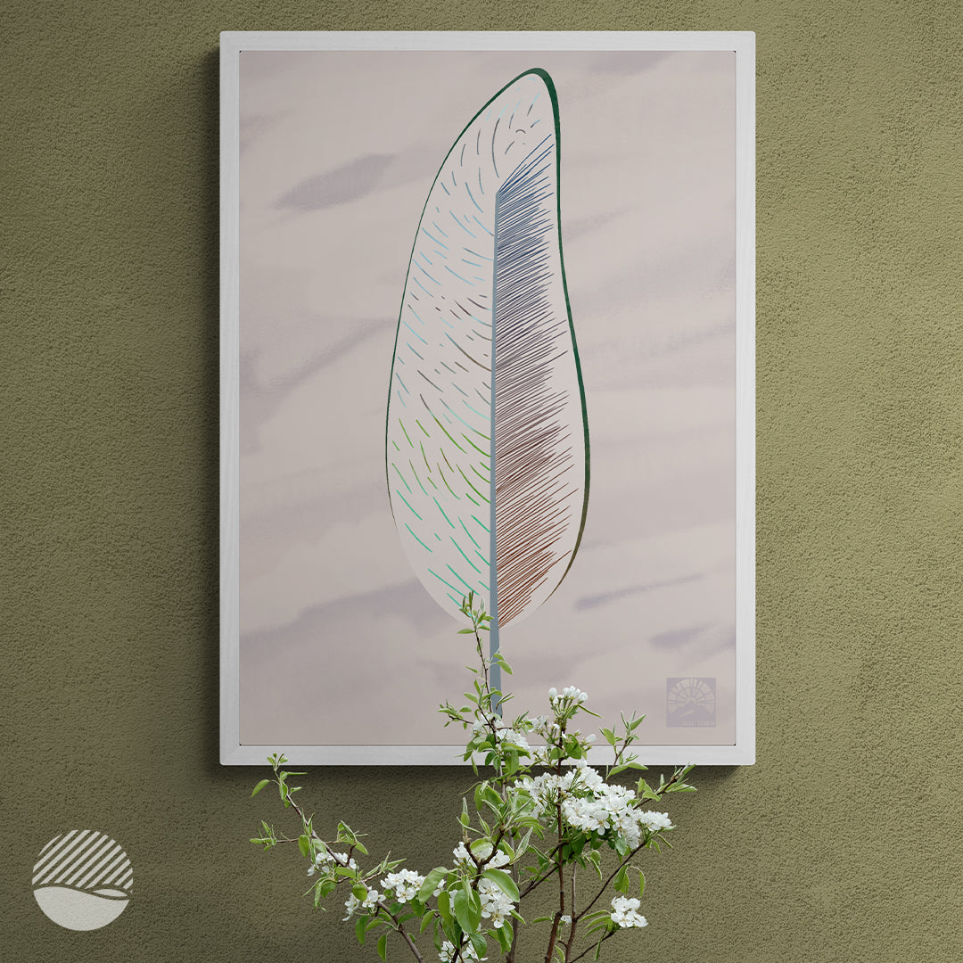 Hallway room mockup of Unknown Feather in Light art print by SOAL Studio on NOKUKO.com 