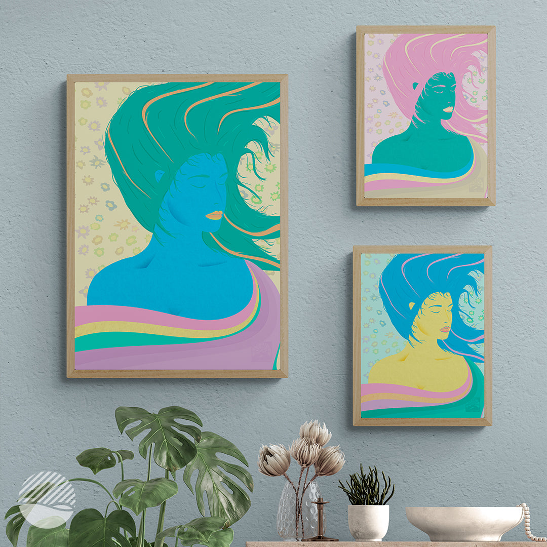 Hallway mockup of Water, Earth and Air goddess art print by SOAL Studio on NOKUKO.com 