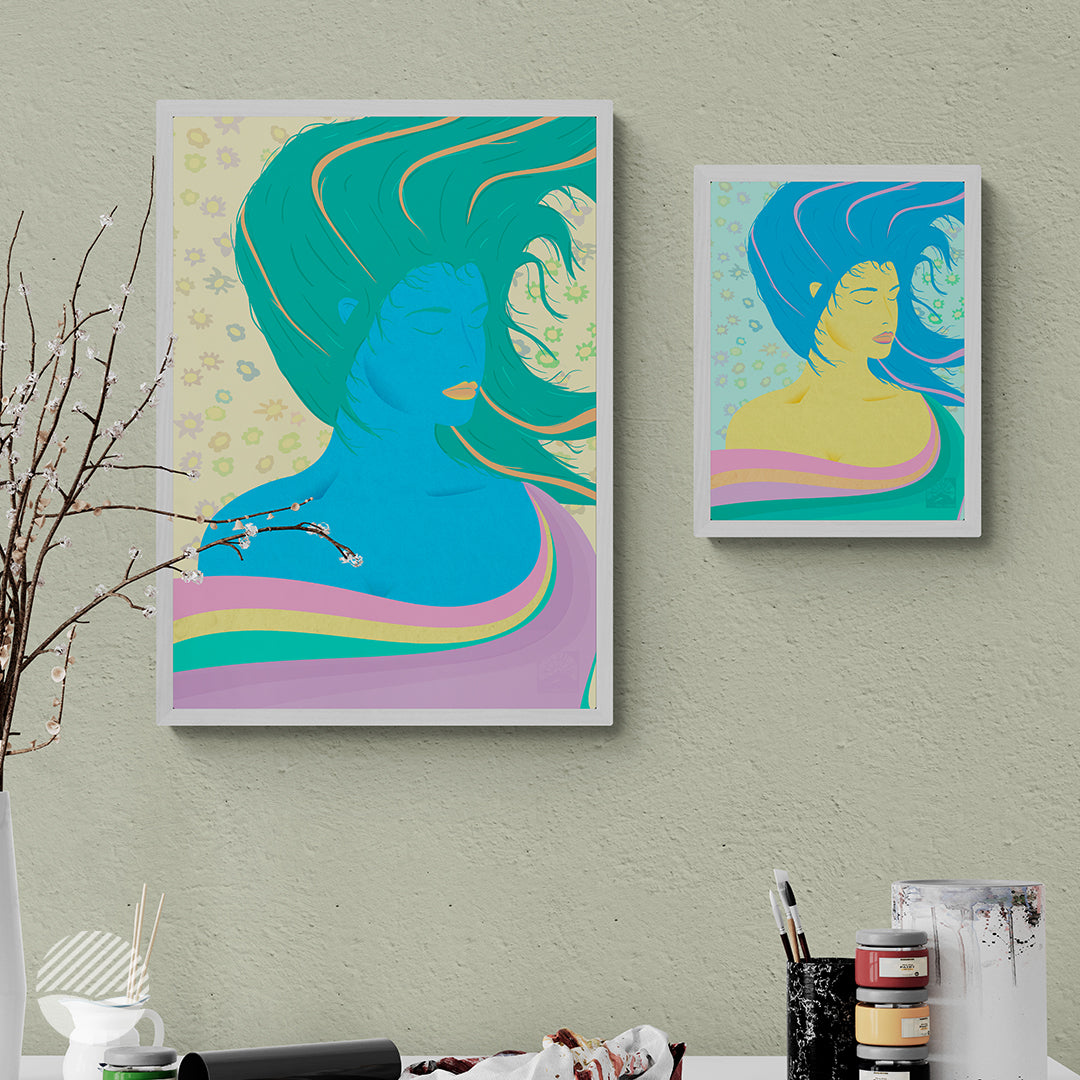 Workspace room mockup of Air and Water goddess art print by SOAL Studio on NOKUKO.com 