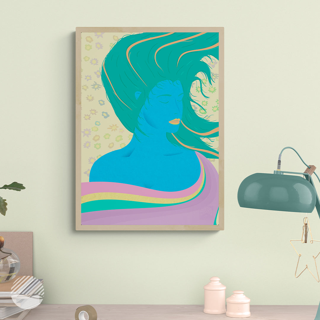 Workspace room mockup of Water goddess art print by SOAL Studio on NOKUKO.com 