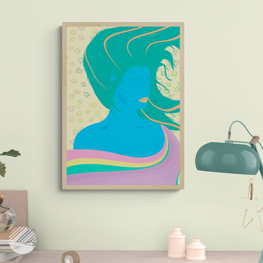 Workspace room mockup of Water goddess art print by SOAL Studio on NOKUKO.com 