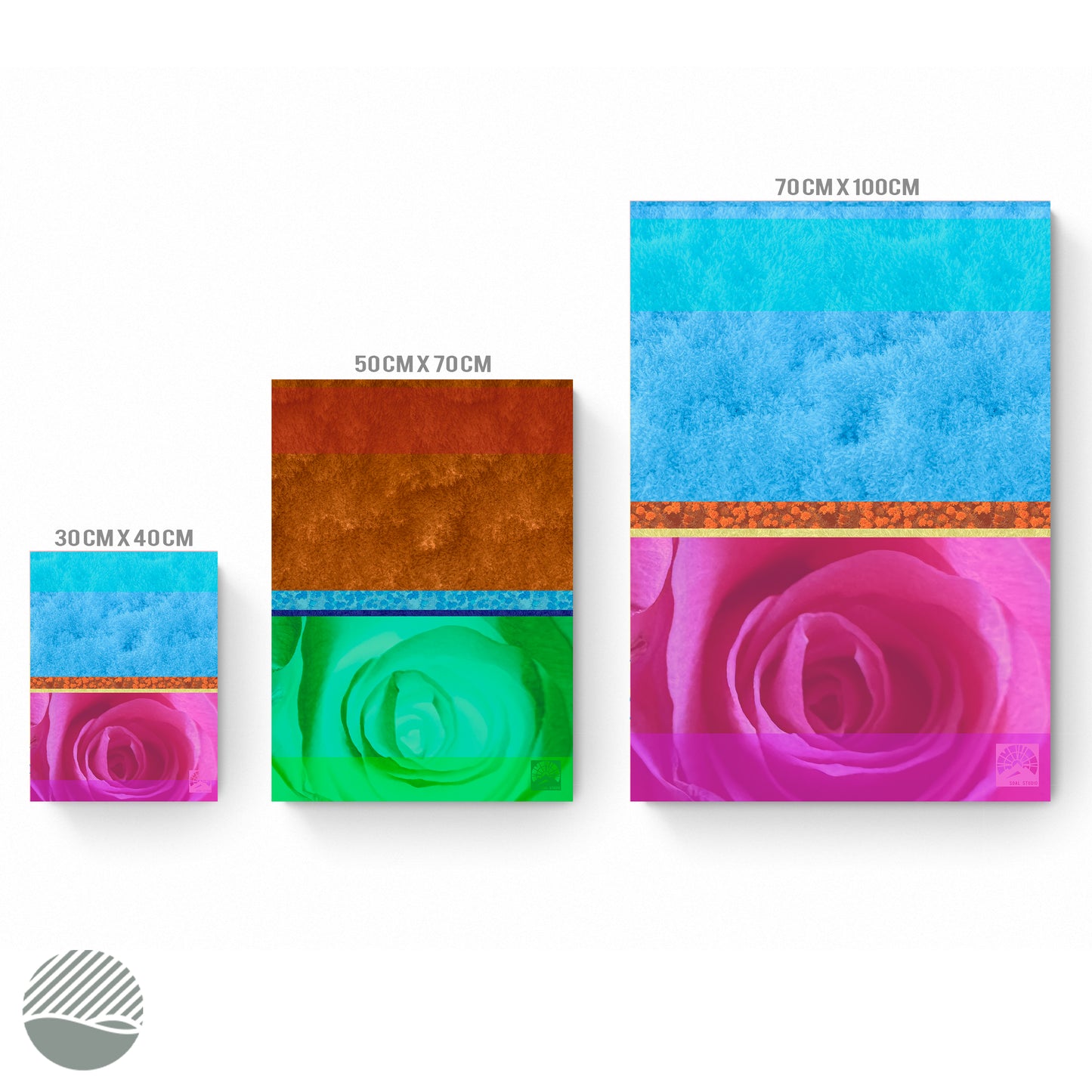 Print Size Dimensions of Wavy Rose - Orange Green and Pink Ice art print by SOAL Studio on NOKUKO.com