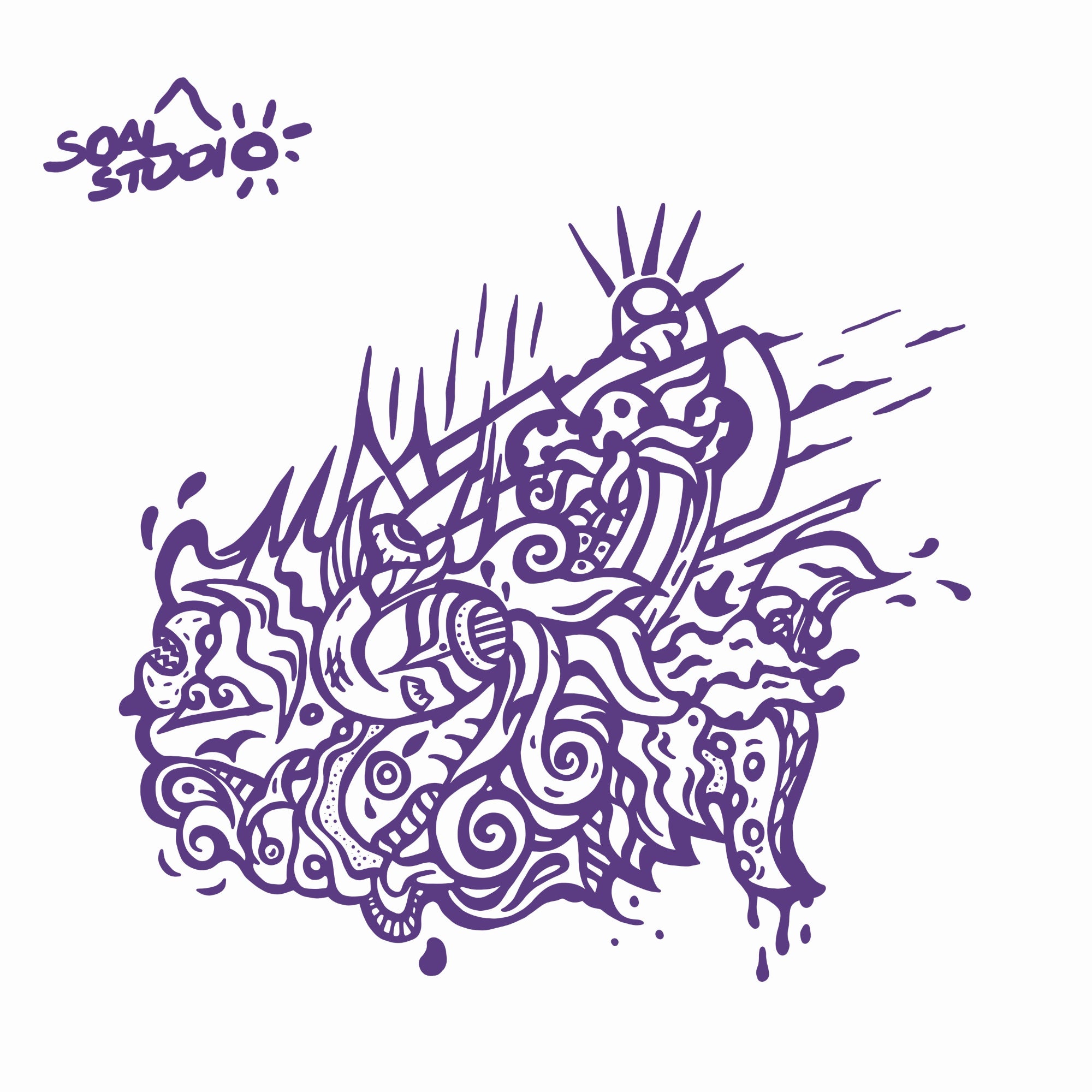 SOAL Studio batch #1 colourline - white and purple Seawave example. Purple abstract design with 'soal studio' logo on a white background