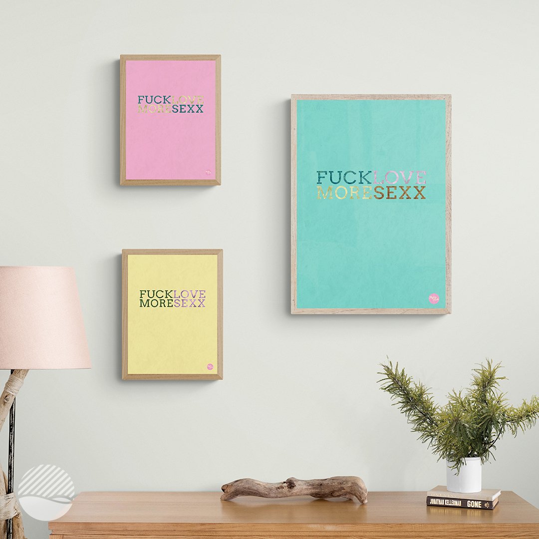 NOKUKO - art- Flying Fuck - Love More - mockup green pink yellow