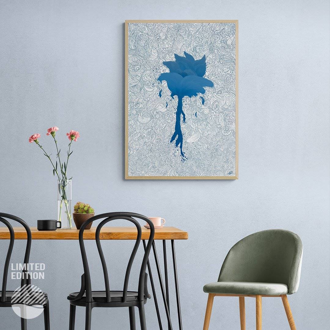 NOKUKO - Art - Alan Pedersen - ALANTHEROCK - Trust - Listen to me, myself - Limited edition - Noble blue - mockup livingroom