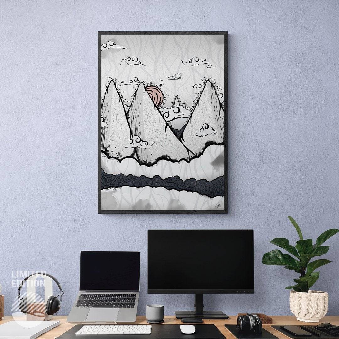 NOKUKO - Art - Alan Pedersen - ALANTHEROCK - Unexplored horizon - Limited edition - Black and white edition - mockup office